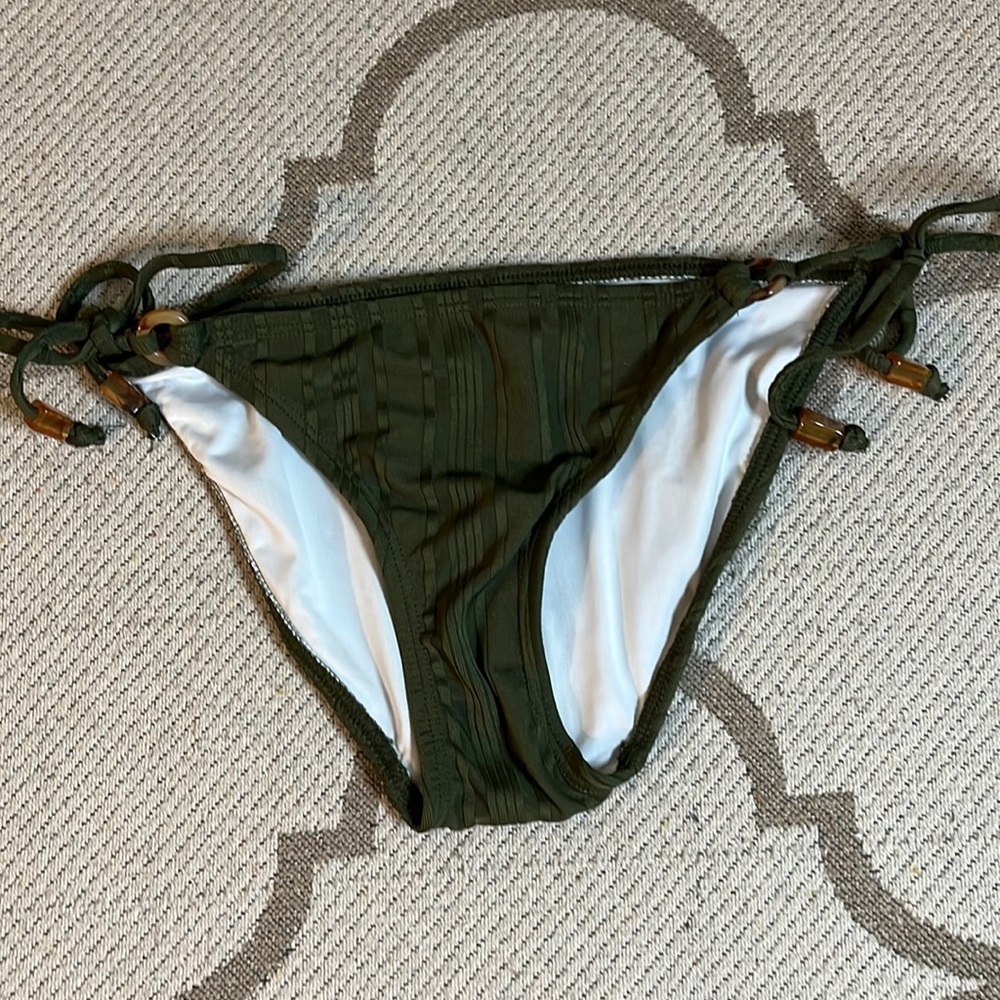 Shoshanna side tide army green striped bikini bottoms